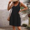 Womens Summer Dresses Plain Loose V Neck Sleeveless Sundresses Swimsuit Coverup with Pockets