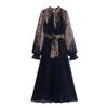 2024 Autumn Women's European & American Style Print Pleated Sleeve Ruffle Dress
