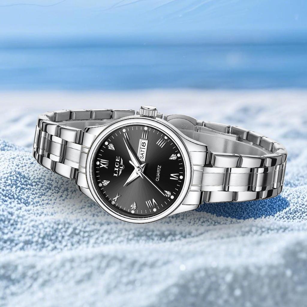 LIGE Quartz Woman Watch Simple Fashion Elegant Luxury Casual Steel Waterproof Week Calendar Women's Watches Ladies Gift Birthday