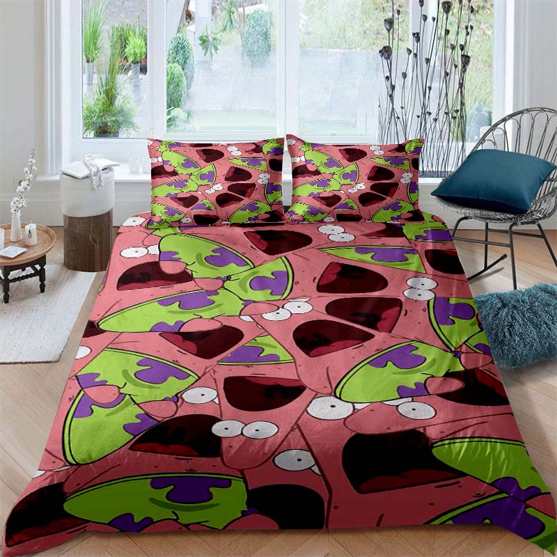 A variety of SpongeBob SquarePants patterned bedding sets, soft duvet covers and pillowcases, suitable for teenagers, children a