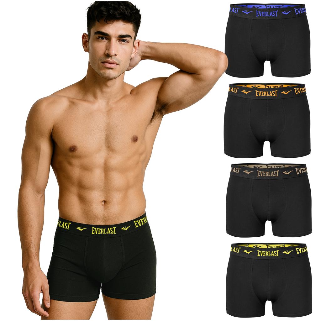 EVERLAST Men's Boxers 4 Pieces Cotton Underwear Black Color Logo