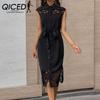 Summer Chinese Style Women's Dress with Lapels In Solid Color