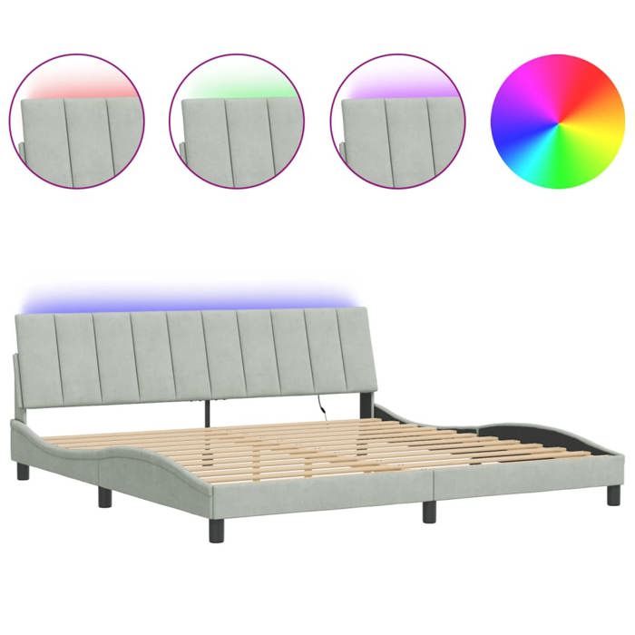 VidaXL Bed Frames with LED Lights, Upholstered Bed with Slat Base, Double Bed, Adult Bed, Modern, Light Grey 3213799