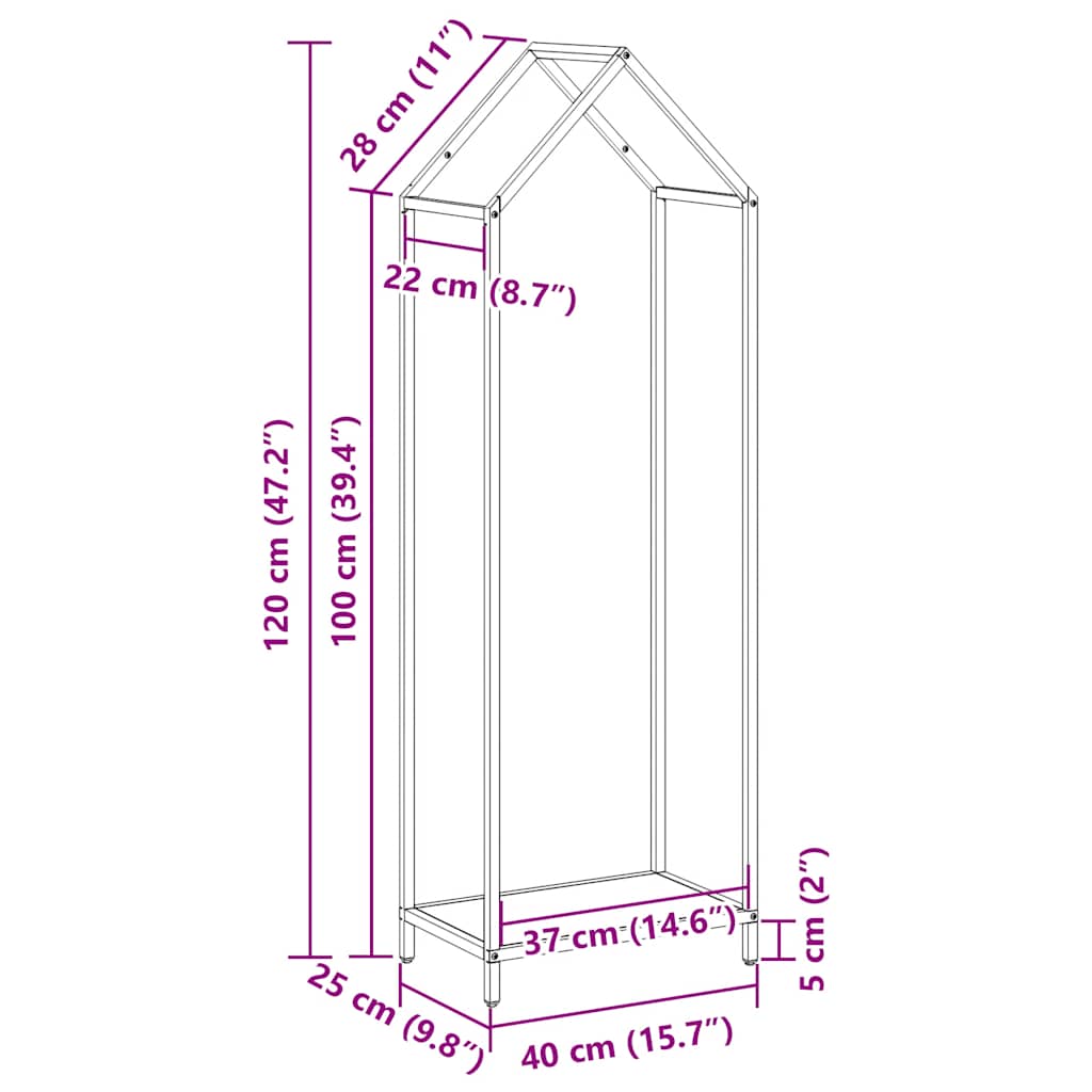 Firewood Rack Black 40 x 25 x 120 cm Cold Rolled Steel