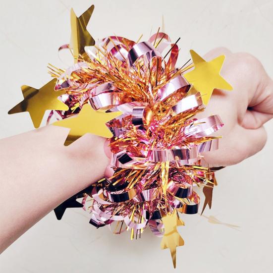 6 шт., изогнутая отделка, цветок на запястье, декор со звездами, детское сценическое представление, браслет на резинке, эластичный браслет для черлидинга с металлическими помпонами, держатель для хвоста