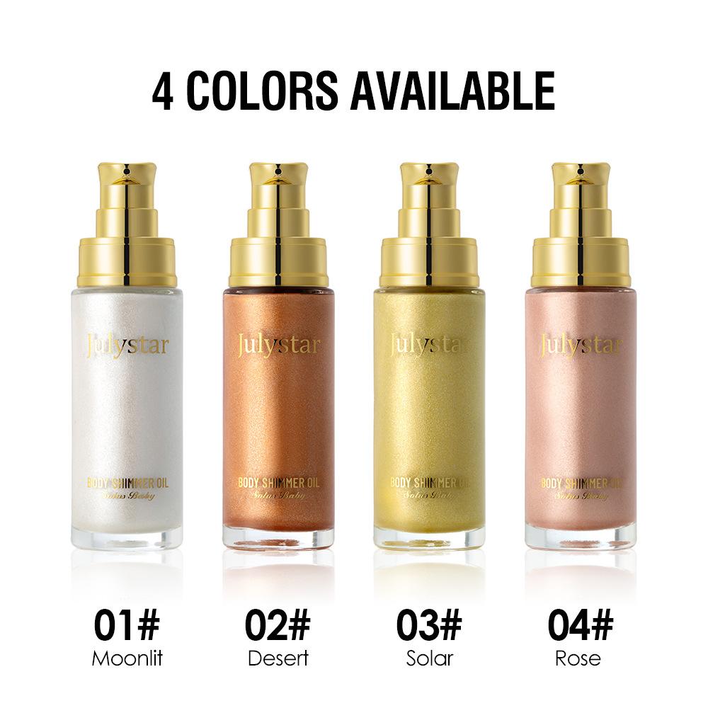 4pcs Body Shimmer Oil Set Liquid Highlighter 30ml Face and Body Luminizer Sparkle Glow Makeup Non-Sticky Moisturizing Shimmer Lotion
