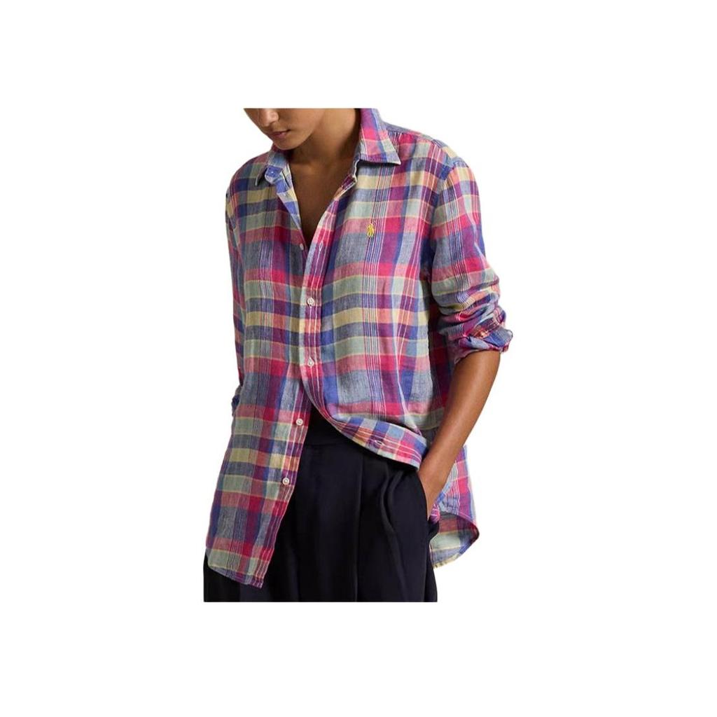 Polo Ralph Lauren SS25 Клетчатая рубашка с цветными блоками прямого кроя с длинным рукавом Женские рубашки Многоцветный WMPOSHTNDO20756-650
