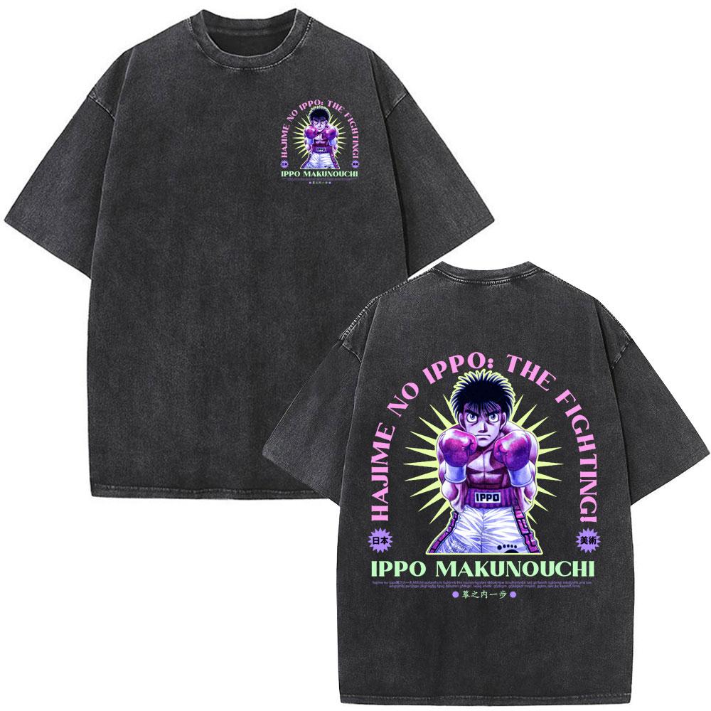 Anime Hajime No Ippo Kamogawa Boxing Gym Washed Tshirts Makunouchi Takamura KGB T Shirts Mens Clothing Casual Cotton Tshirt