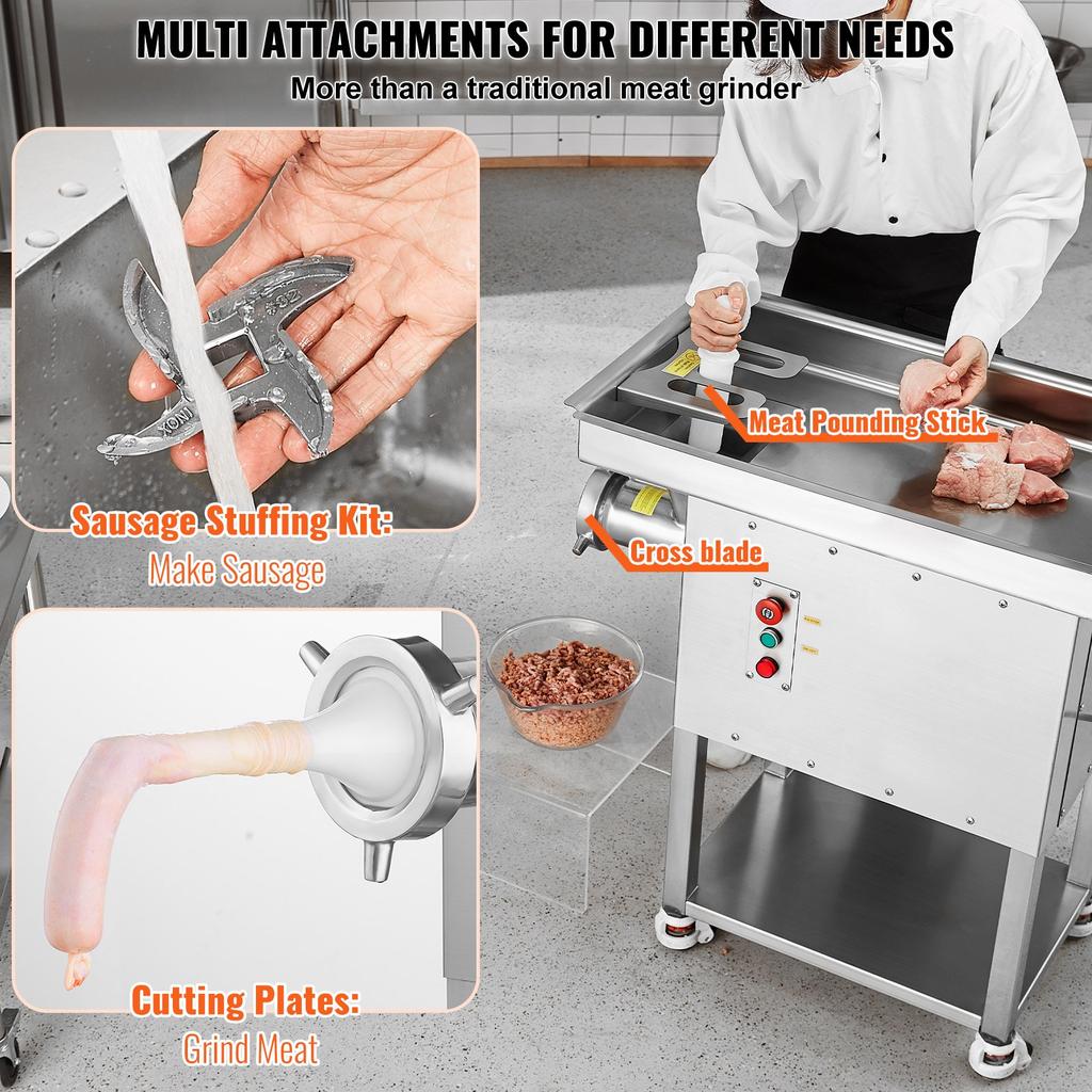VEVOR Meat Grinder, 22 Lbs/Min Capacity Electric Meat Grinders w/ Blade, Grinding Plate, Sausage Maker