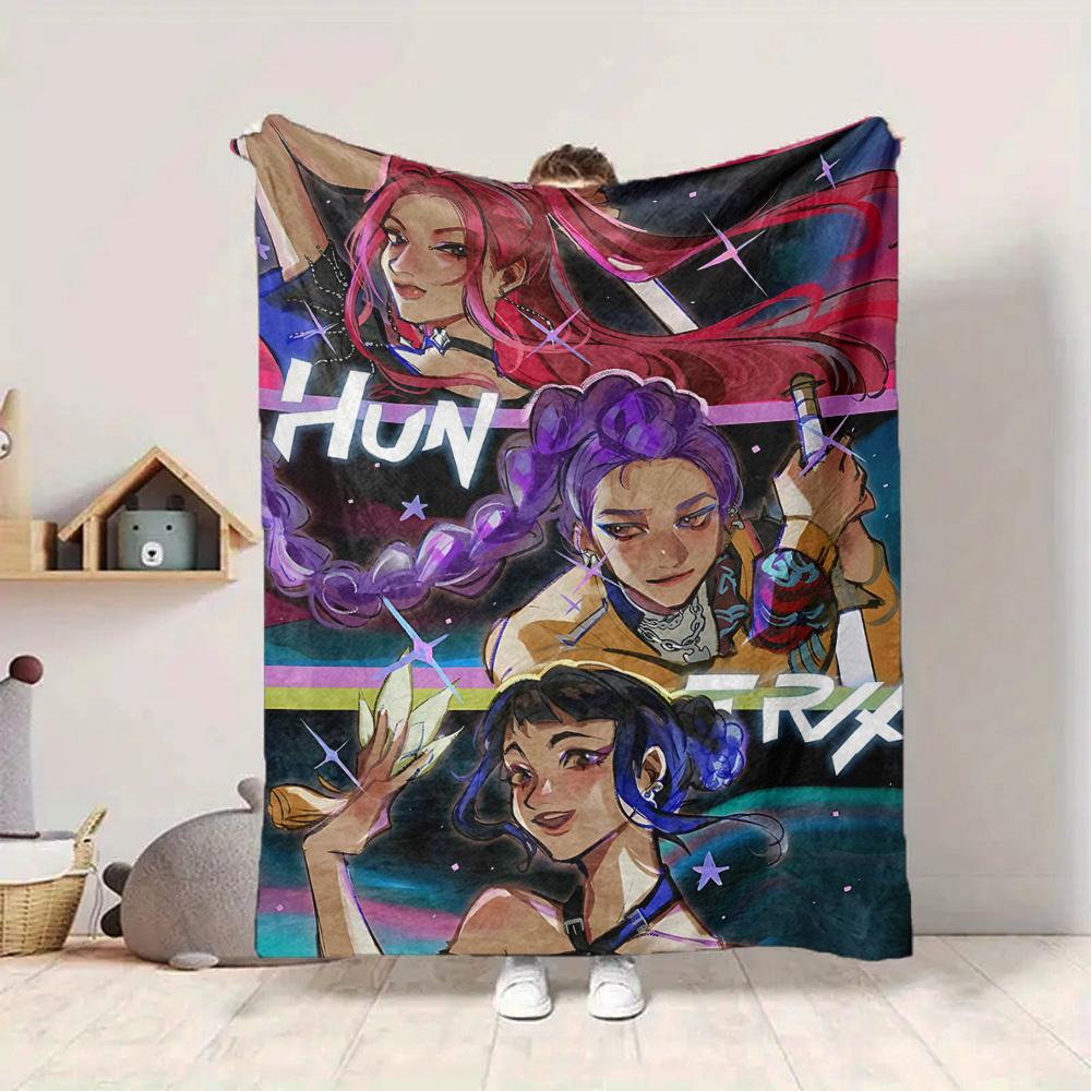1 шт. Huntrix, K POP Мягкое Уютное Одеяло с Цифровой Печатью, Всесезонное Многоцелевое Вязаное Постельное Белье, Офис, Диван Домашний Декор Одеяло