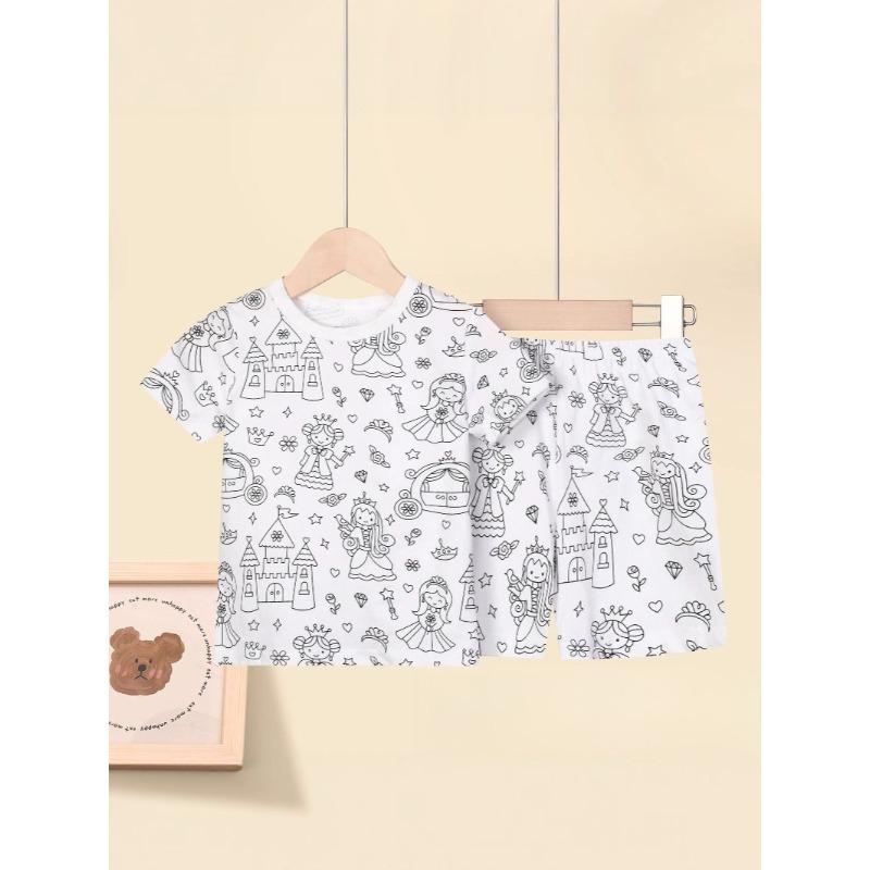 Kids Cartoon Pajama Set Comfortable Breathable Home Wear For DIY Hand Painted Graffiti Art Creative Drawing