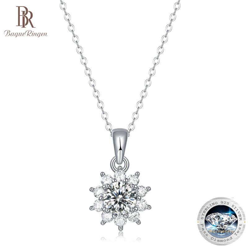 Bague Ringen Роскошный серебряный комплект S925, 1 карат/5 карат, кулон с муассанитом и подсолнухом, летнее, снежное, ночное ожерелье с ключицей