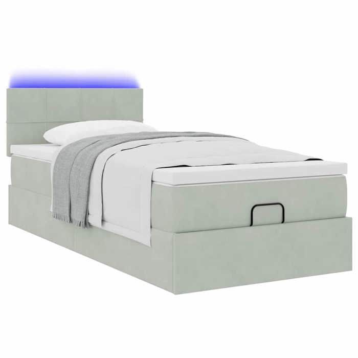 VidaXL Cadre de lit ottoman et matelas gris clair 90x190 cm velours, cadre de lit, cadre de lit rembourré 3312590
