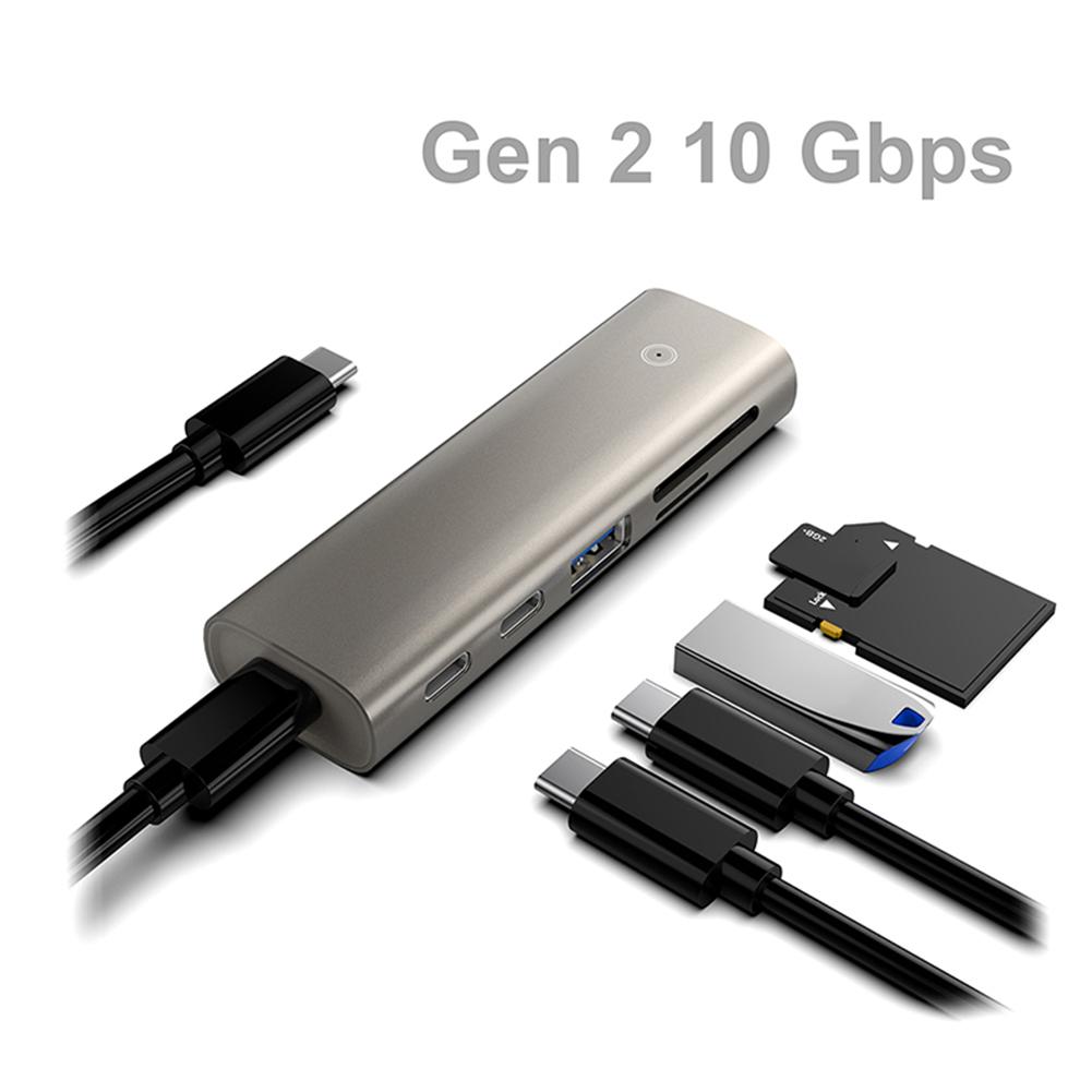 Ноутбук Настольный ПК Концентратор USB 3.1 Gen2 Hub 6 в 1 Мульти-разветвитель Адаптер USB Type C Док-станция для TF-карты 10GbpsAA