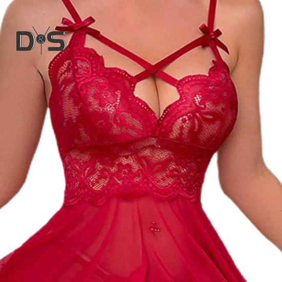 1 Set Playsuit Panties Set See-through Mesh Low-cut Lace Bow Backless Sleeveless A-line Hollow Out Soft Pornographic Thin Elastic High Waist