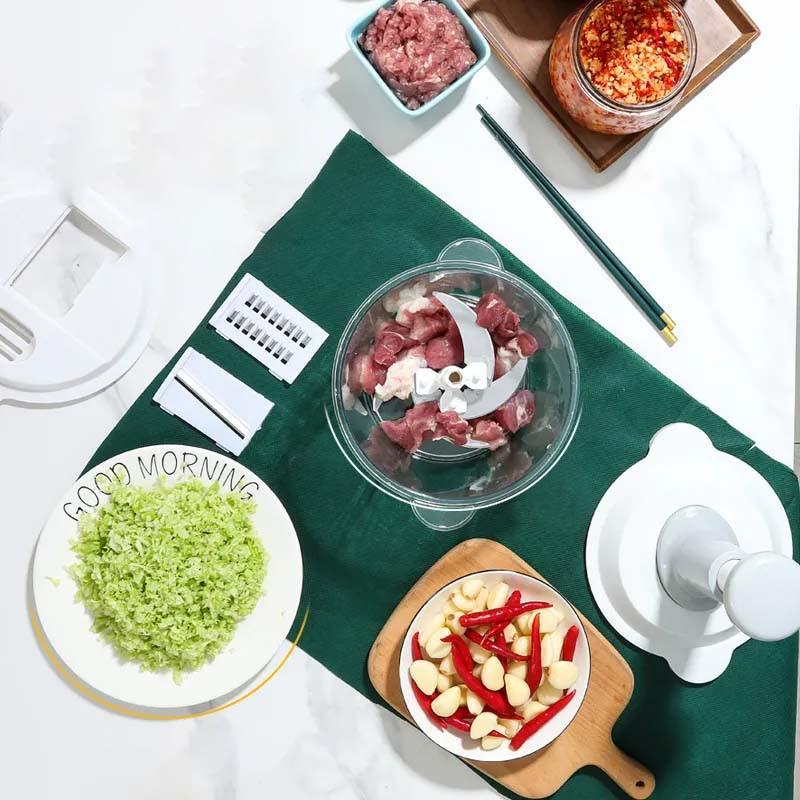 Manual Minced Vegetable Crusher Meat Grinder Machine Household Multi-function Cooking Machine Squeezed Fruit Juice Garlic Chopper Masher Shredded Tool