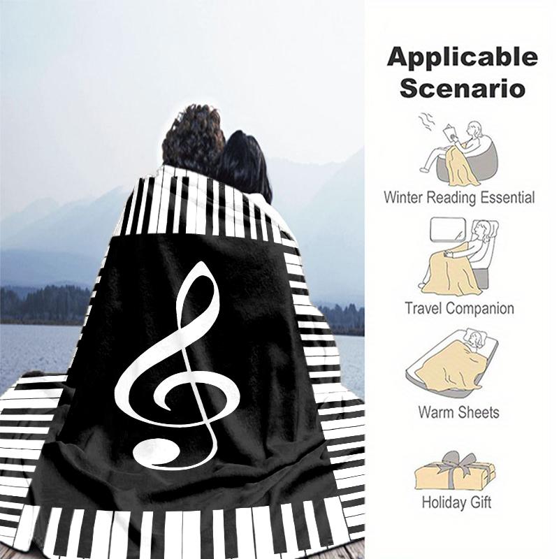 1PC Piano keys music printed blanket, all season lightweight home office outdoor nap multifunctional blanket A18