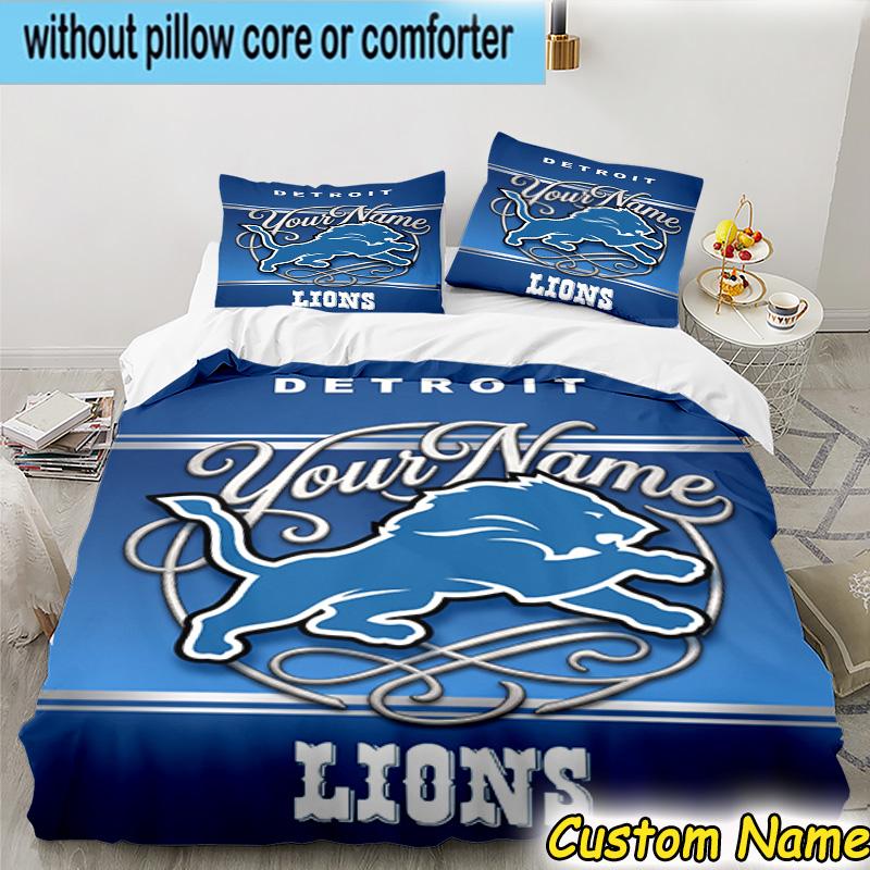 3pcs Custom Name Lions Team Bedding Set Includes 1 Duvet Cover & 2 Pillowcases for All Seasons Dormitory Home Decor Christmas gifts