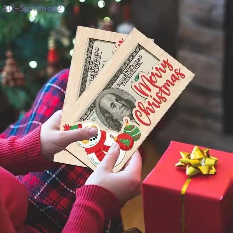 {Summer2}{MX} Wooden Christmas Card Money Holder Merry Christmas Snowman Money Envelope Wood Greeting Card Gift For Kids