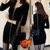 Women's Velvet-Thick Long Sleeve Slim Korean Style Sexy Hip-Hugging Autumn/Winter Short Dress