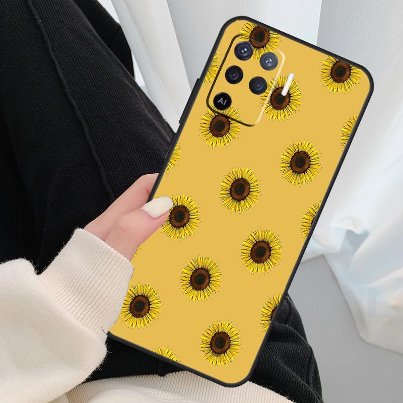 Цветочный чехол с ромашками и подсолнухами для Oppo A18 A38 A58 A78 A98 A80 A60 A40 A96 A76 A16 A94 A74 A54 A15 A17 A57 A77 A5 Pro