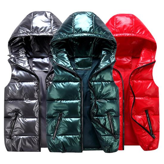 Women Winter Vest Solid Color Hooded Warm Elastic Hem Pockets Bright Color Quilted Vest Waistcoat
