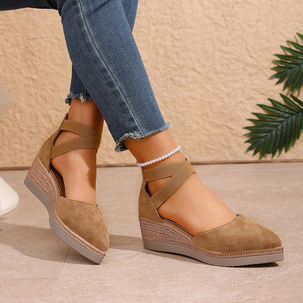 Горячая Распродажа Сандалии Женские Заостренный Носок Замшевые Сандалии на Танкетке с Толстой Подошвой Удобные Шлепанцы и Вырез Дизайн Подходящие Сандалии