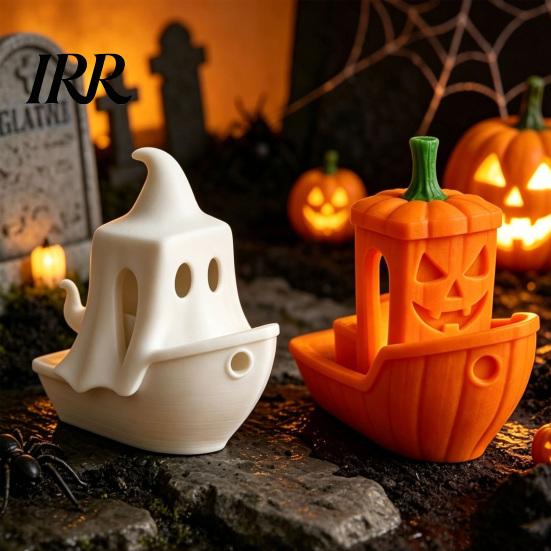 Halloween Themed Figurine 3D Printed Boat Figurine, Spooky Ghost Pumpkin Durable Ornament Ship Statue for Party Tabletop Home Decor Decorative