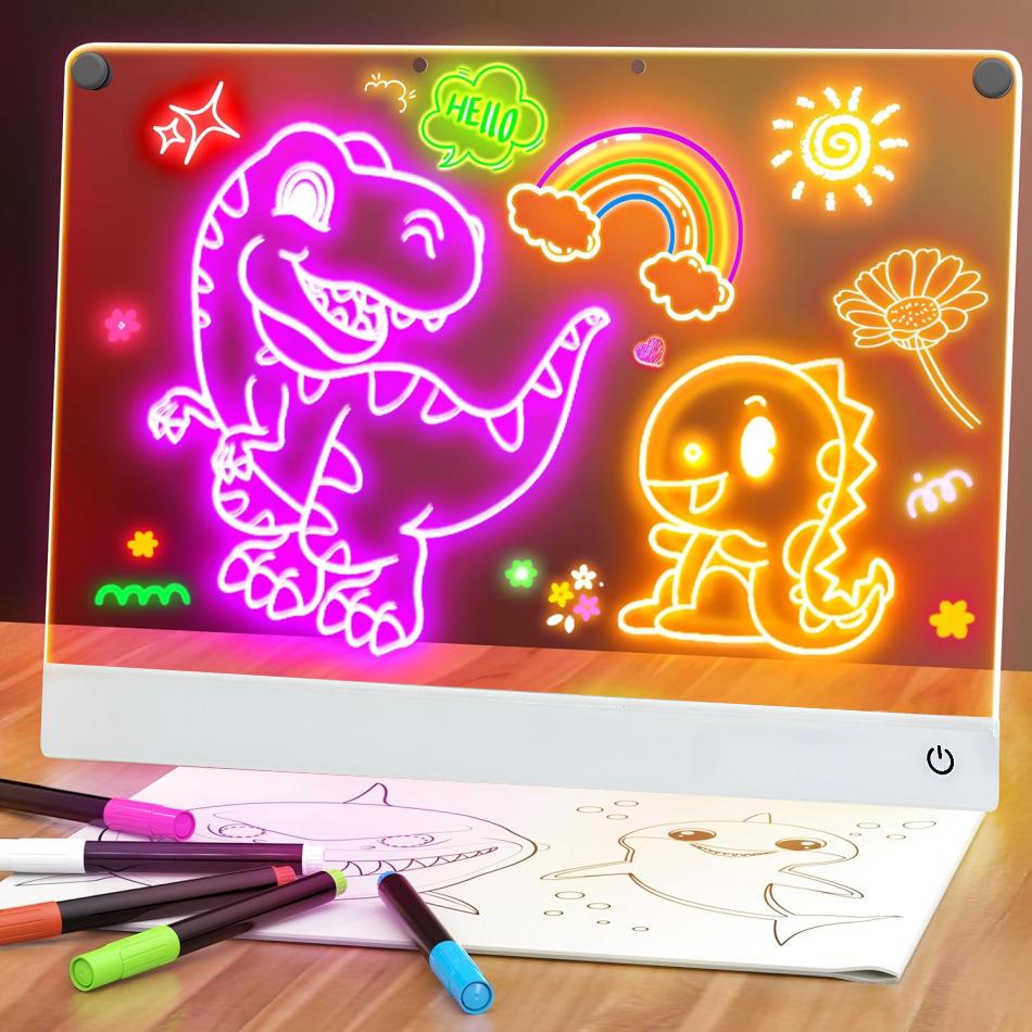 Kids' rechargeable LED drawing board with 7 markers, the perfect Christmas gift (30 x 20 cm)