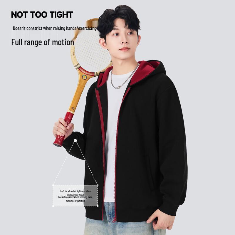 MINISO Men's Heavyweight Contrast Color Zip-Up Hooded Sweatshirt