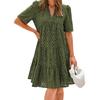 Women's Hollow Out Eyelet Dress Casual Short Sleeve V-neck Midi Dress Summer Beach Tiered Flowy A-line Sundress