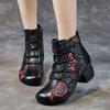 Мода 2024 года, новые осенние и зимние теплые туфли из натуральной кожи, женские ботинки с круглым носком, принтом, молнией в стиле ретро, ботинки для отдыха на платформе