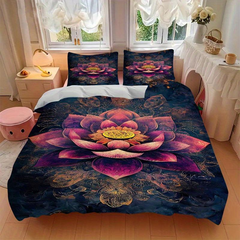 3pcs Lotus Mandala Soft Comfortable Bedding set, For Bedroom, Guest Room And Dorm, All - Season Use, High-Definition Printing121
