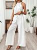 1116 European and American women's clothing spring and summer solid color sleeveless neck hanging two-piece set casual vest wide-leg pants trousers 