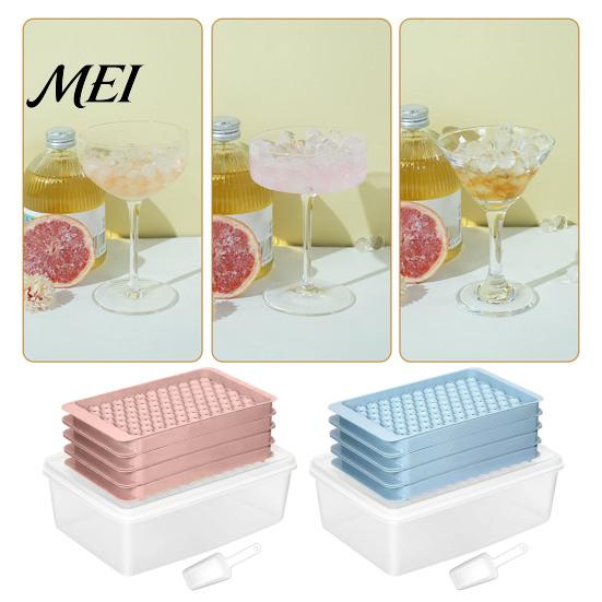 Whiskey Ice Ball Mold Mini Cube Tray with Bin And Scoop, Small Round Non Stick for Coffee Drinks, Easy Release Stackable Silicone Freezer Clean