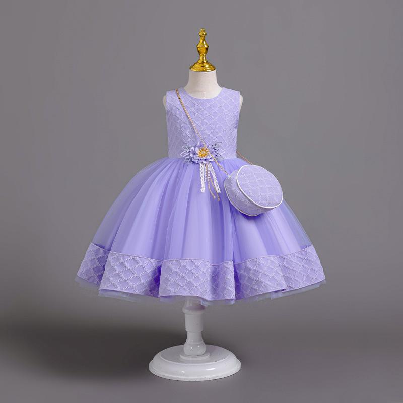 Новое платье принцессы из 3 предметов для девочек, элегантное платье с длинными рукавами и вышивкой для девочек, детское платье для дня рождения + комплект сумок