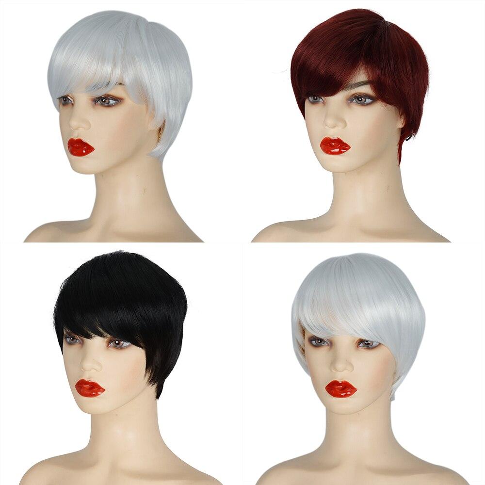 MERISIHAIR Короткий парик с челкой, стрижка пикси с мелированием, синтетическая короткая прямая стрижка для серебристо-белых женщин