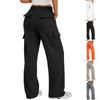 Women's Casual And Fashionable High-Waisted Wide-Leg Utility Trousers With Pockets