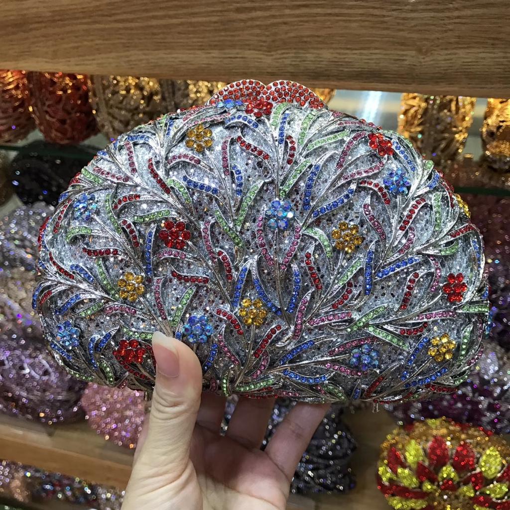 Sea Grass Evening Bag Crystal Clutches Blue Rhinestone Diamond Wedding Purses WHTUOHENG Party Cocktail Purses For Gala Gold Bag