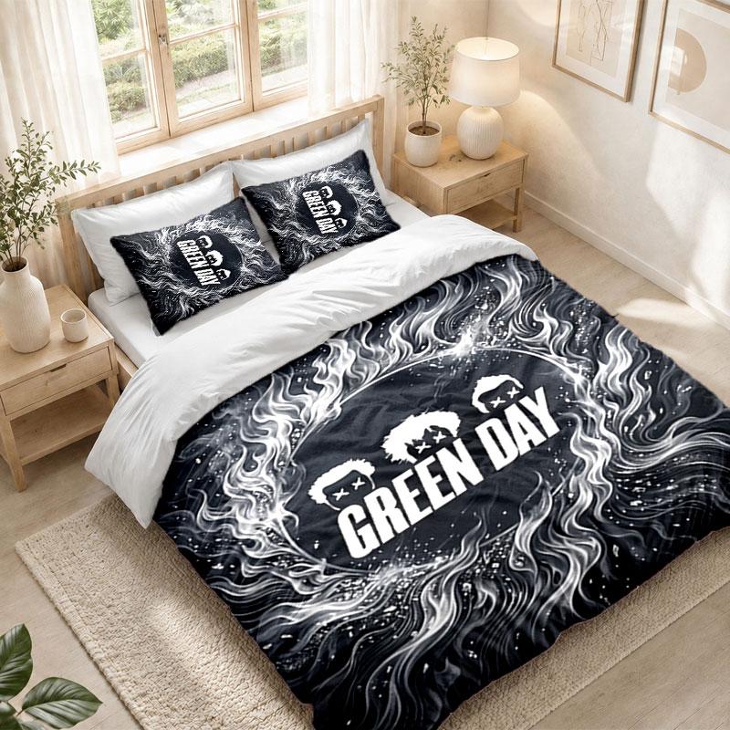 Bedding Set 1 Duvet Cover 2 Pillowcases Green Day Print Bedroom Home Decoration