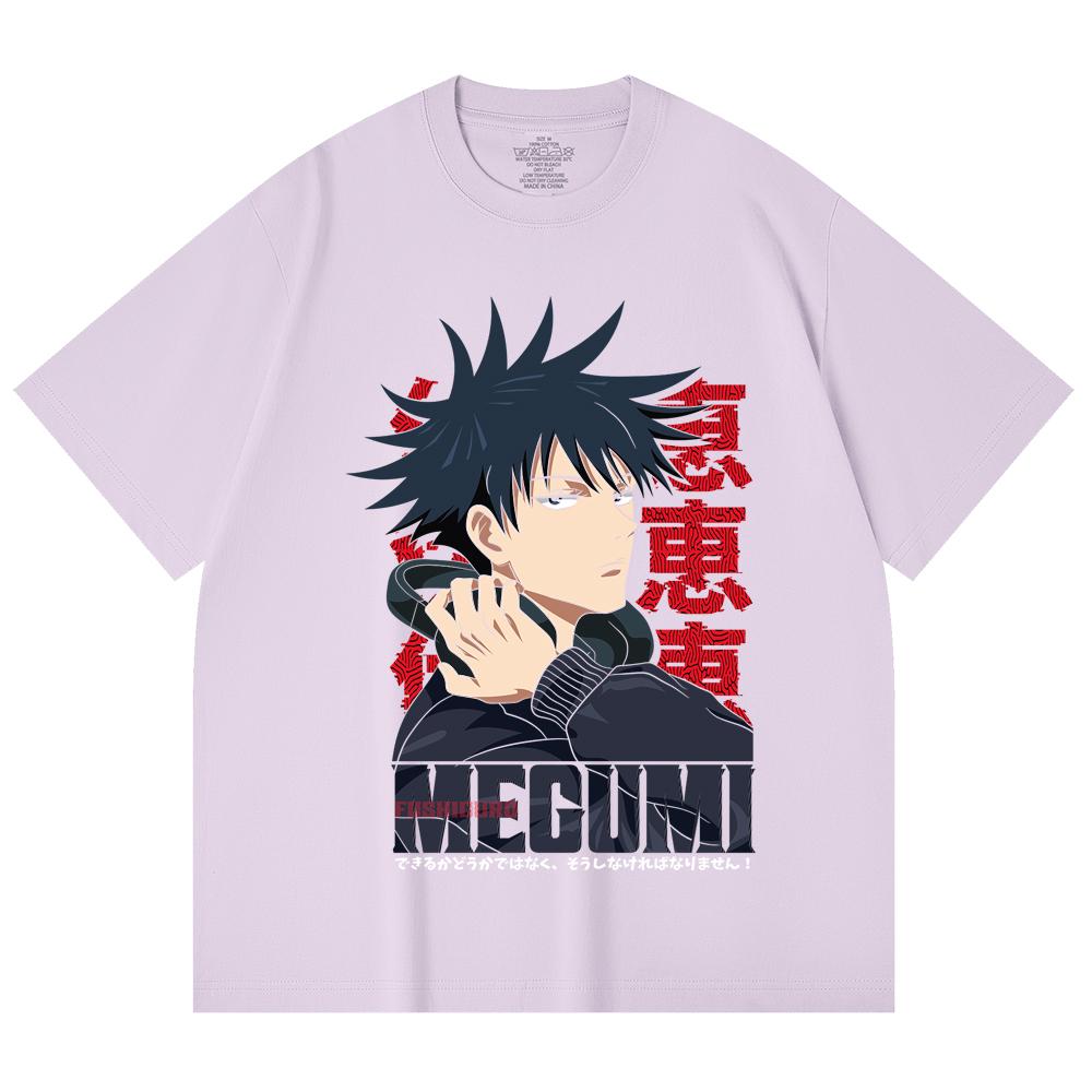 230 г/м² 100% хлопок Jujutsu Kaisen V38 Мегуми Принт Унисекс Тяжелая Хлопковая Футболка