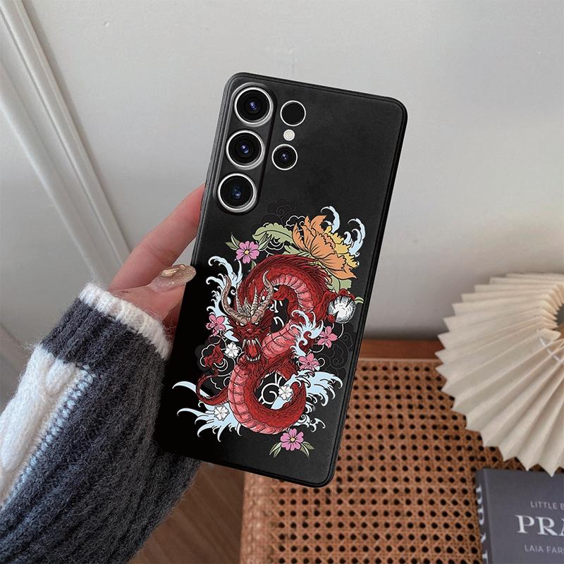 Мягкий силиконовый черный чехол с рисунком Line Chinese Loong для Xiaomi Redmi Note 13 Pro Samsung A55 A35 M35 S24 iPhone Camera Защитный противоударный чехол