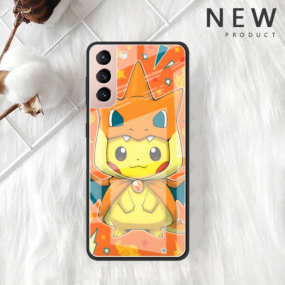 Стеклянный чехол для Samsung Galaxy S20 FE S22 Ultra S21 Plus Note 20 S10 Lite 10 S10e S9, закаленный чехол для телефона, забавный Покемон Пикачу