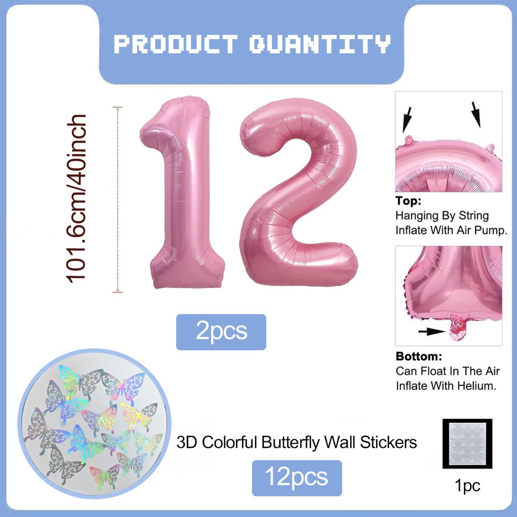 Pink Butterfly Number Balloon, 3D Stereoscopic Butterfly Number 0-9 Used for Anniversary Birthday Party Photography