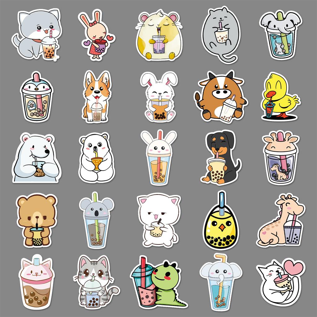 100 Pet Milk Tea Graffiti Stickers Cartoon Cute Animal Gum Creative Water Cup Mobile Suitcase Stickers