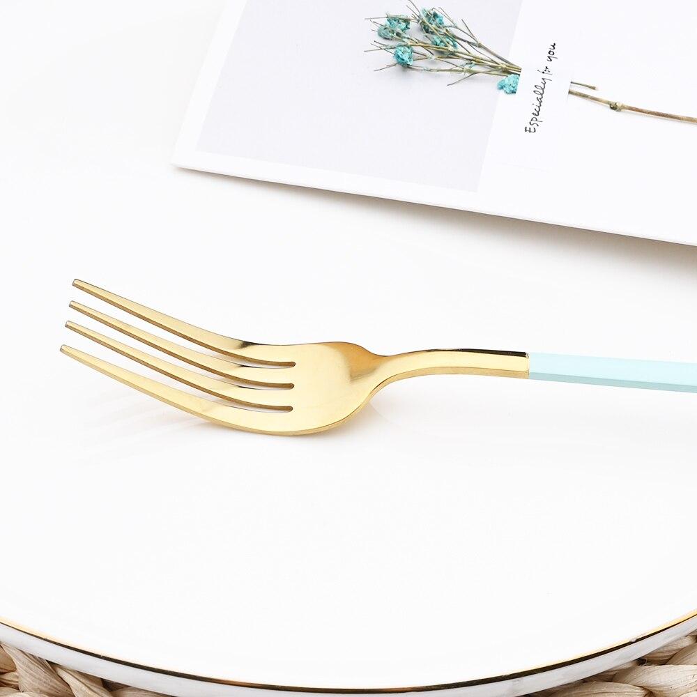 24 Pieces Sets Kitchen Tableware Cutlery Set Mint Green Gold Stainless Steel Dinnerware Set Food Flatware Mirror Silverware Set