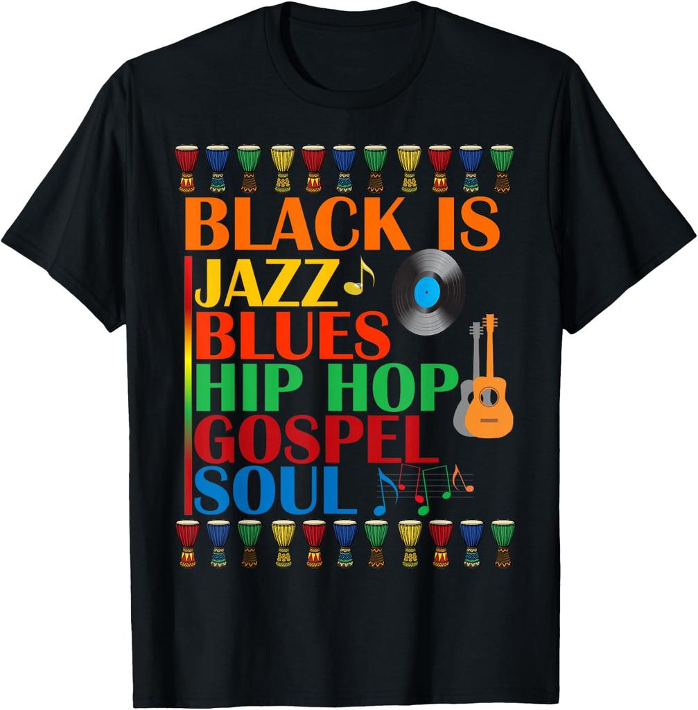 Black is Jazz Blues Hip Hop Gospel Soul Drums Guitar Vinyl Record T-shirt