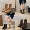 Женские модные ботильоны с квадратным носком в стиле ретро, на толстом каблуке, с плиссированным голенищем, новинка 2025 года, осень-зима, универсальные ботильоны до середины голени