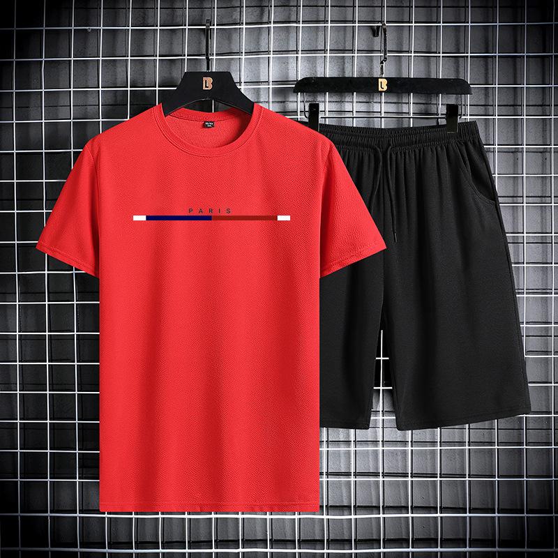 Летний мужской комплект с короткими рукавами и круглым вырезом, быстросохнущая спортивная футболка, тонкая дышащая спортивная одежда для бега, новинка 2024 года