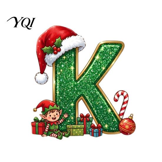 Santa Hat Letter Ornament Personalized 26 Alphabet Christmas with Elf Design, Acrylic Holiday Mantel Hanging Decor for Tree And Party Decorations